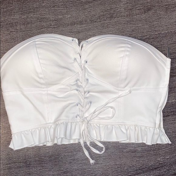 “By The Way” white lace up crop top. Size Medium - Picture 2 of 7